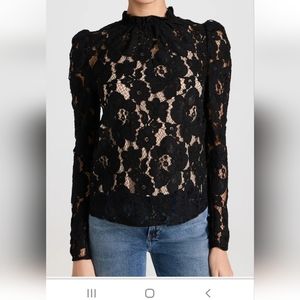 Wayf Emma Puff Sleeve Lace Top - Size Small